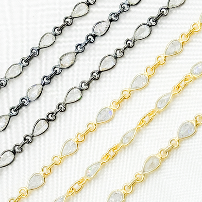 Cubic Zirconia Pear Shape Connected Chain