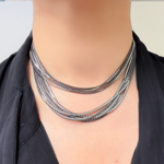 Load image into Gallery viewer, Black Rhodium and White Sterling Silver Flat Wheat Necklace
