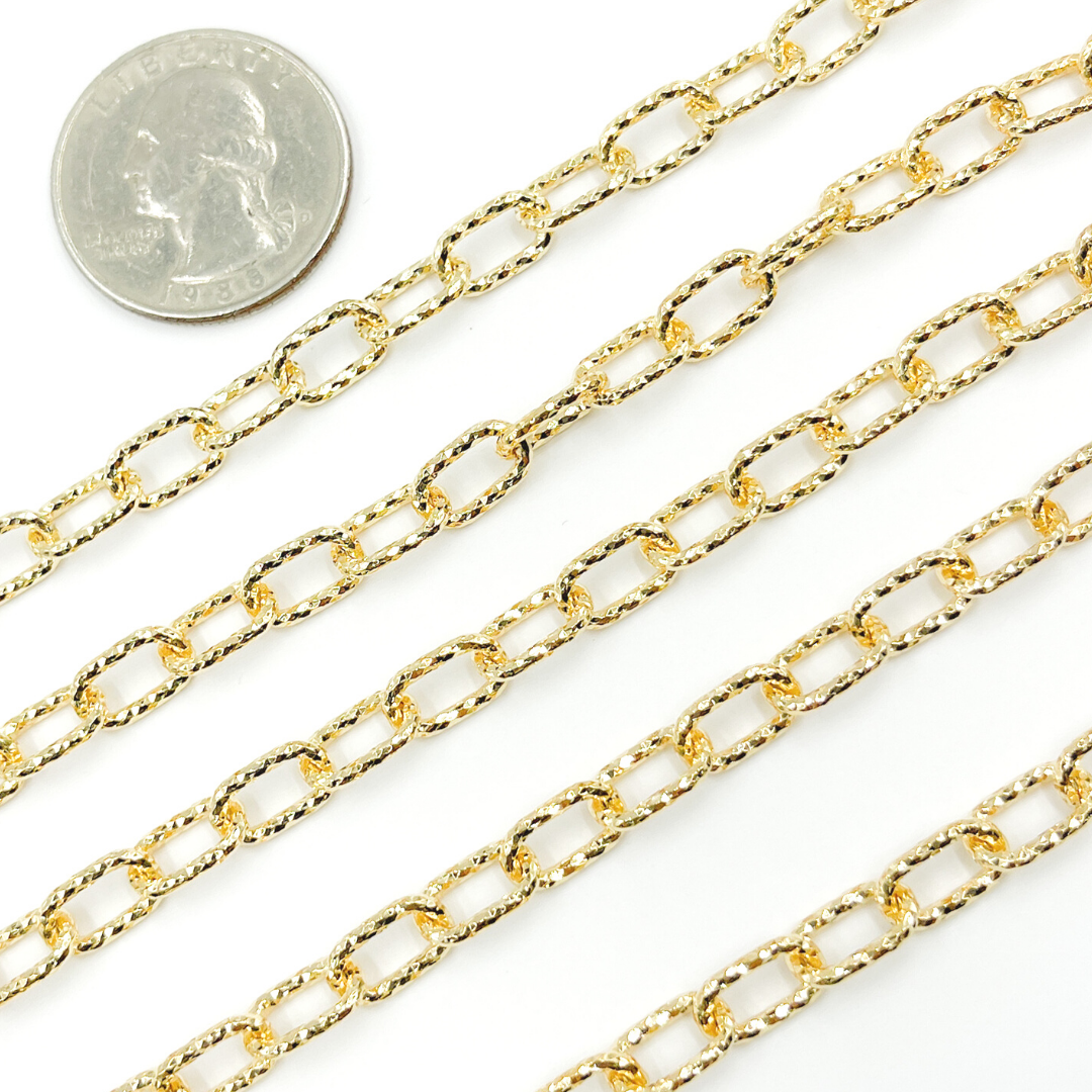 Gold Plated 925 Sterling Silver Round Diamond Cut Paper Clip Chain