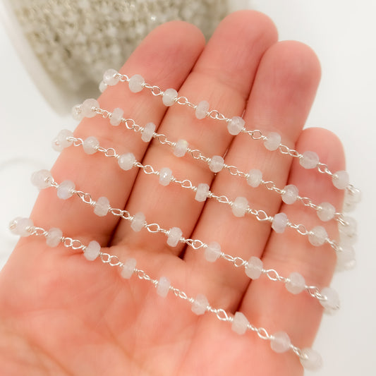 Rainbow Moonstone Sterling Silver Wire Chain