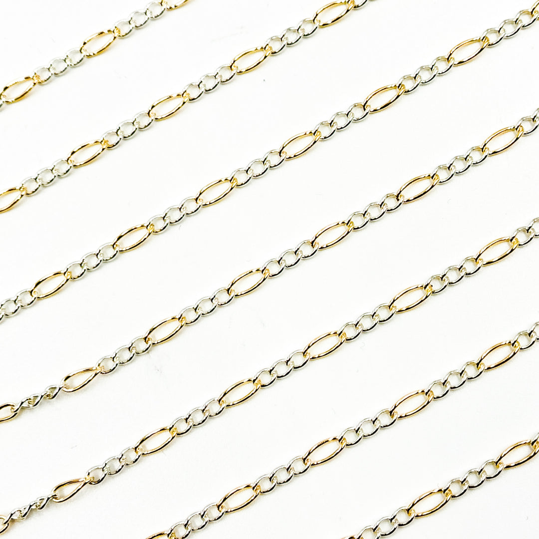 2431CTT. Gold Filled and Sterling Silver Figaro Style Chain