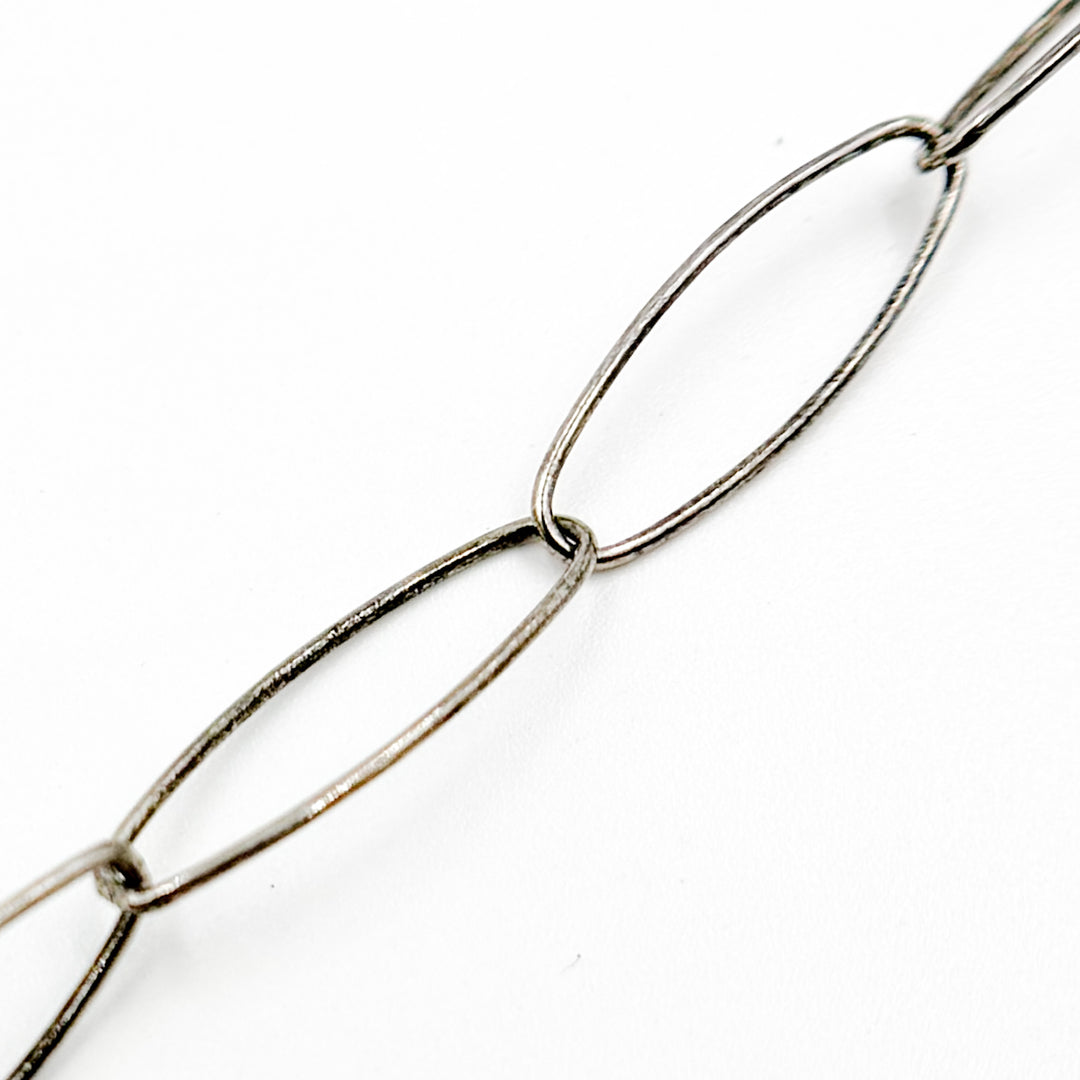 700OX. Oxidized Sterling Silver Smooth Marquis Shape Link Chain