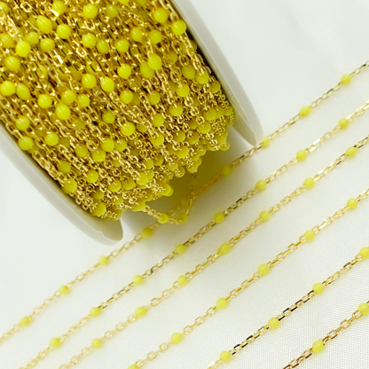 Gold Plated Sterling Silver Enamel Yellow Color Cable Chain