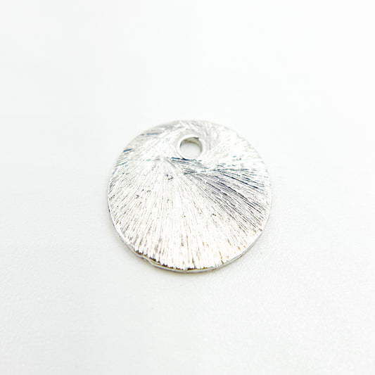 10MM White Sterling Silver Brushed Round Flat Disc Charm with a Single Hole