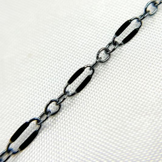 Blue Black Rhodium Sterling Silver Flat Marina Chain