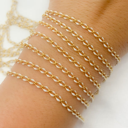 Sterling Silver Gold Plated White Enamel Cable Link Chain