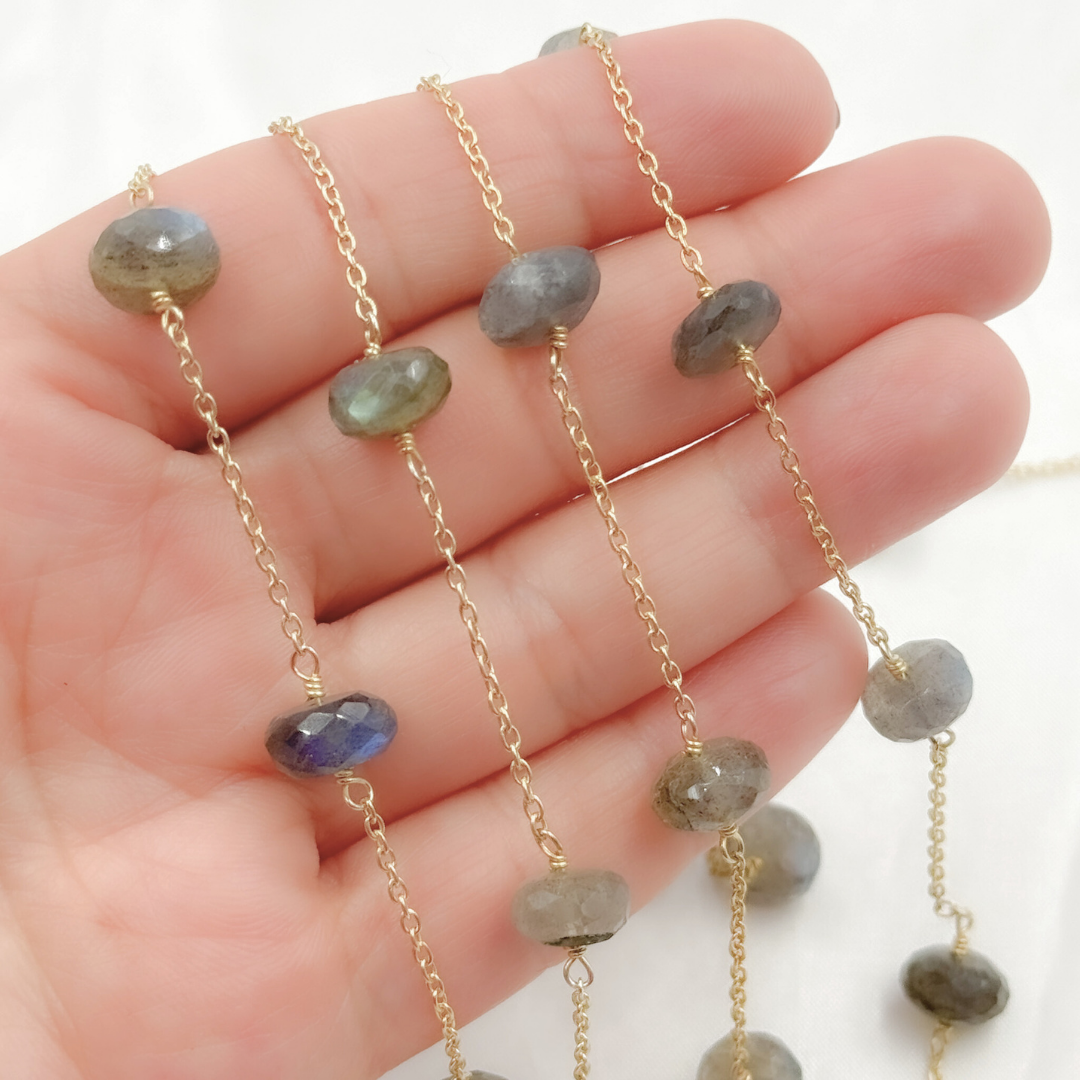 Labradorite Gold Plated Wire Chain. LAB8