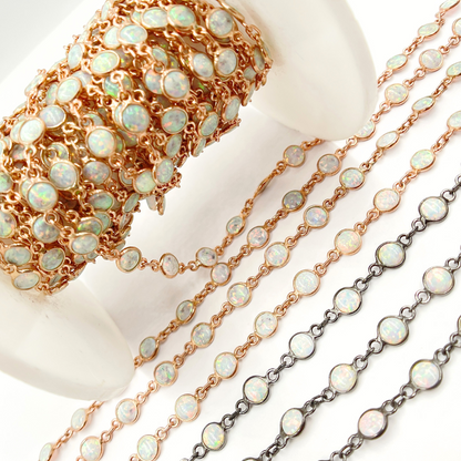 Created White Opal Round Shape Connected Chain