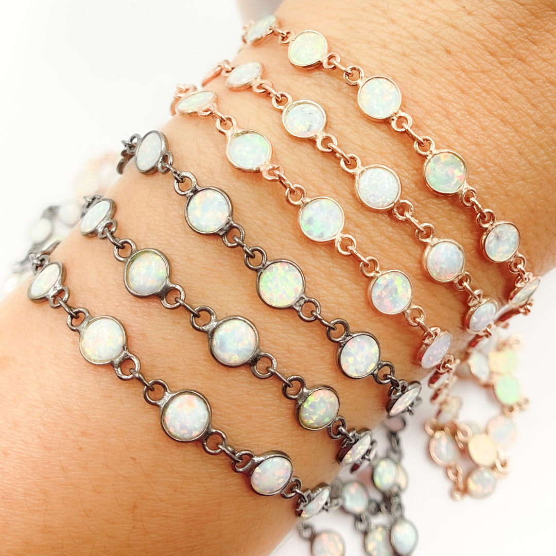 Created White Opal Round Shape Connected Chain