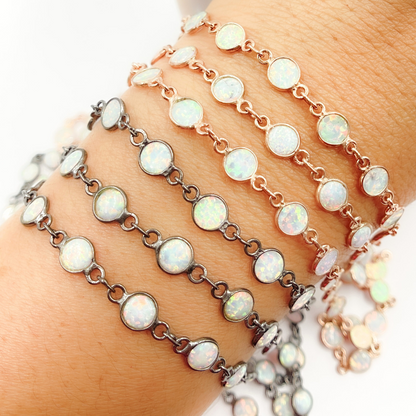 Created White Opal Round Shape Connected Chain