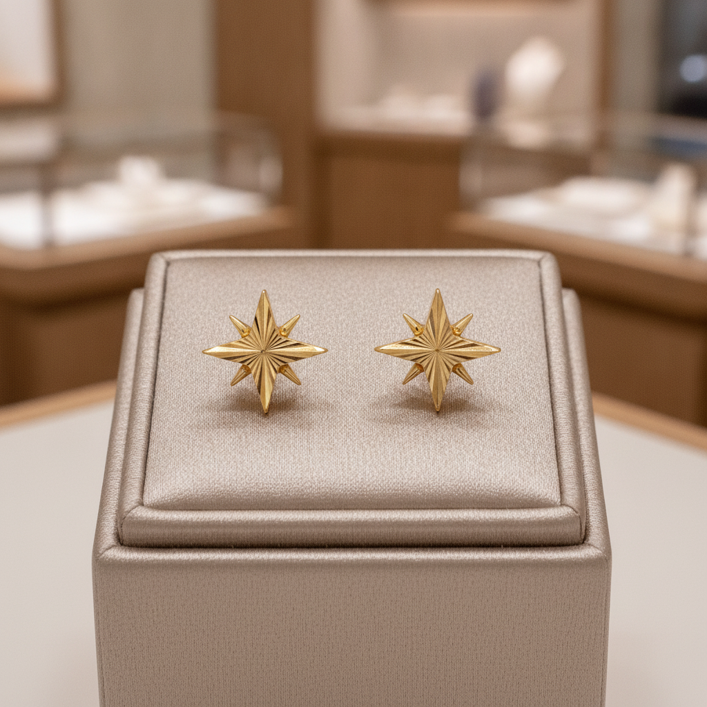 EFZ53568. 14K Solid Gold Star Stud Earrings
