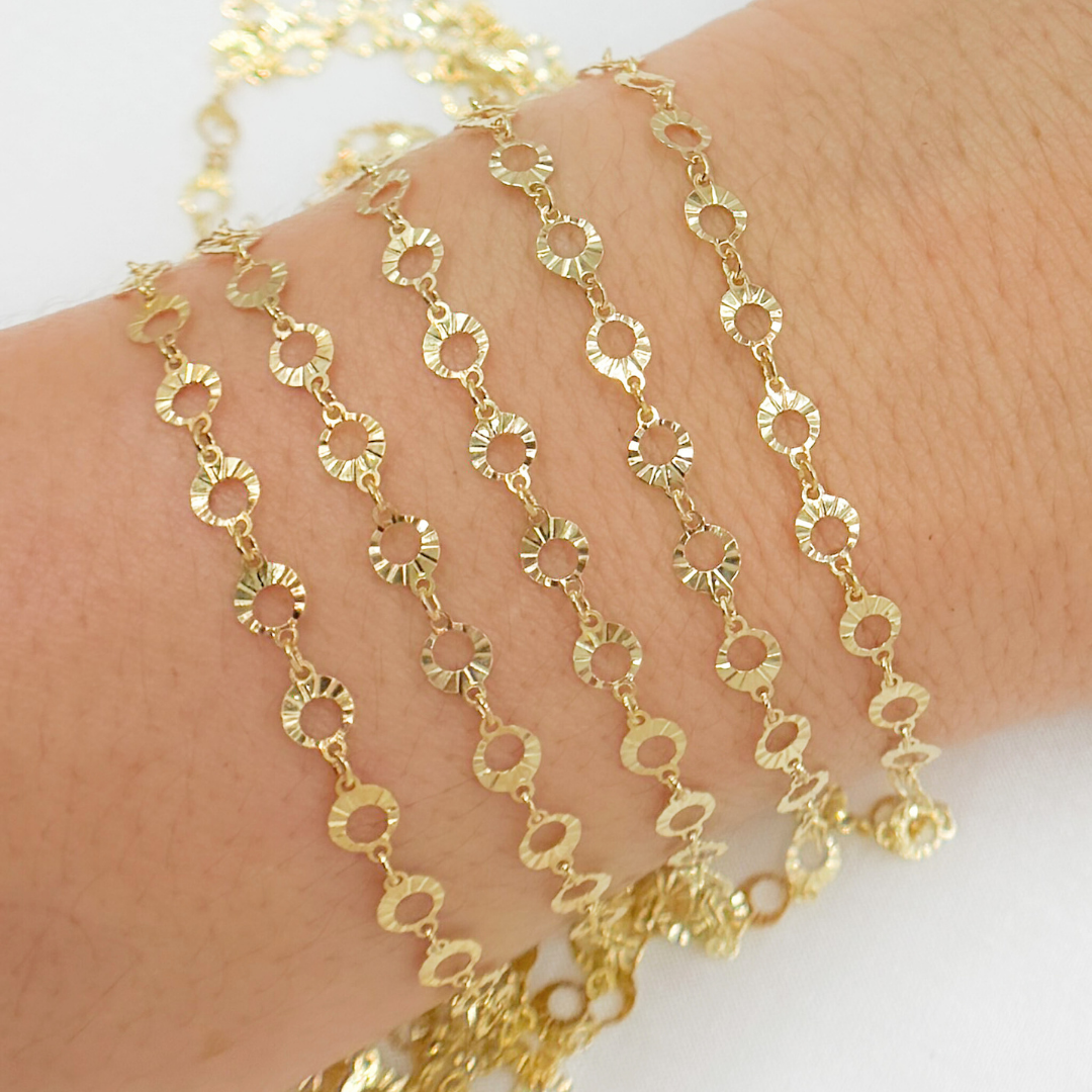 Gold Plated Sterling Silver Diamond Cut Circle Link Chain
