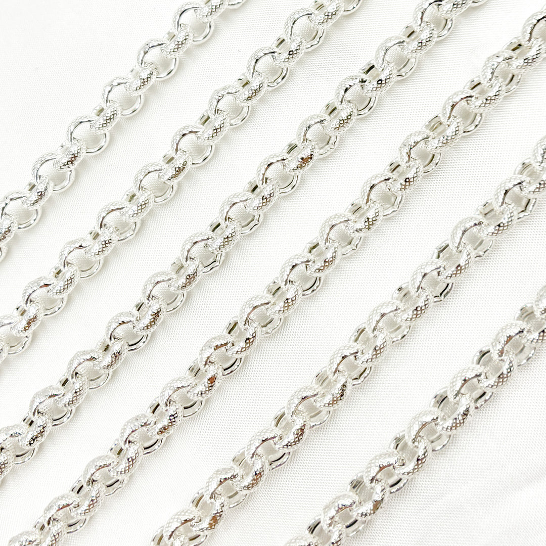 V50SS. 925 Sterling Silver Textured Rolo Chain