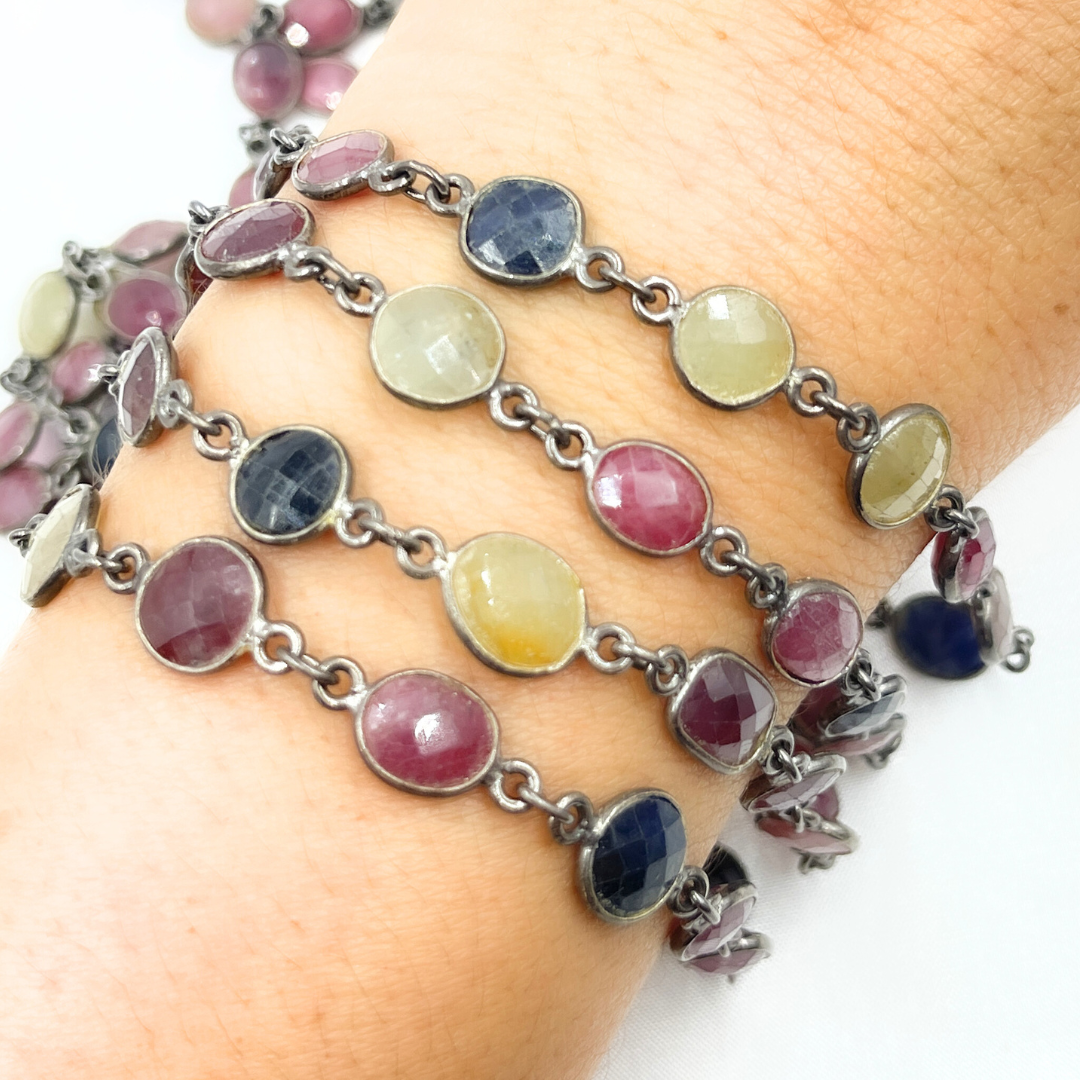 Multi Sapphire Mix Shape Bezel Oxidized Wire Chain. MSA2