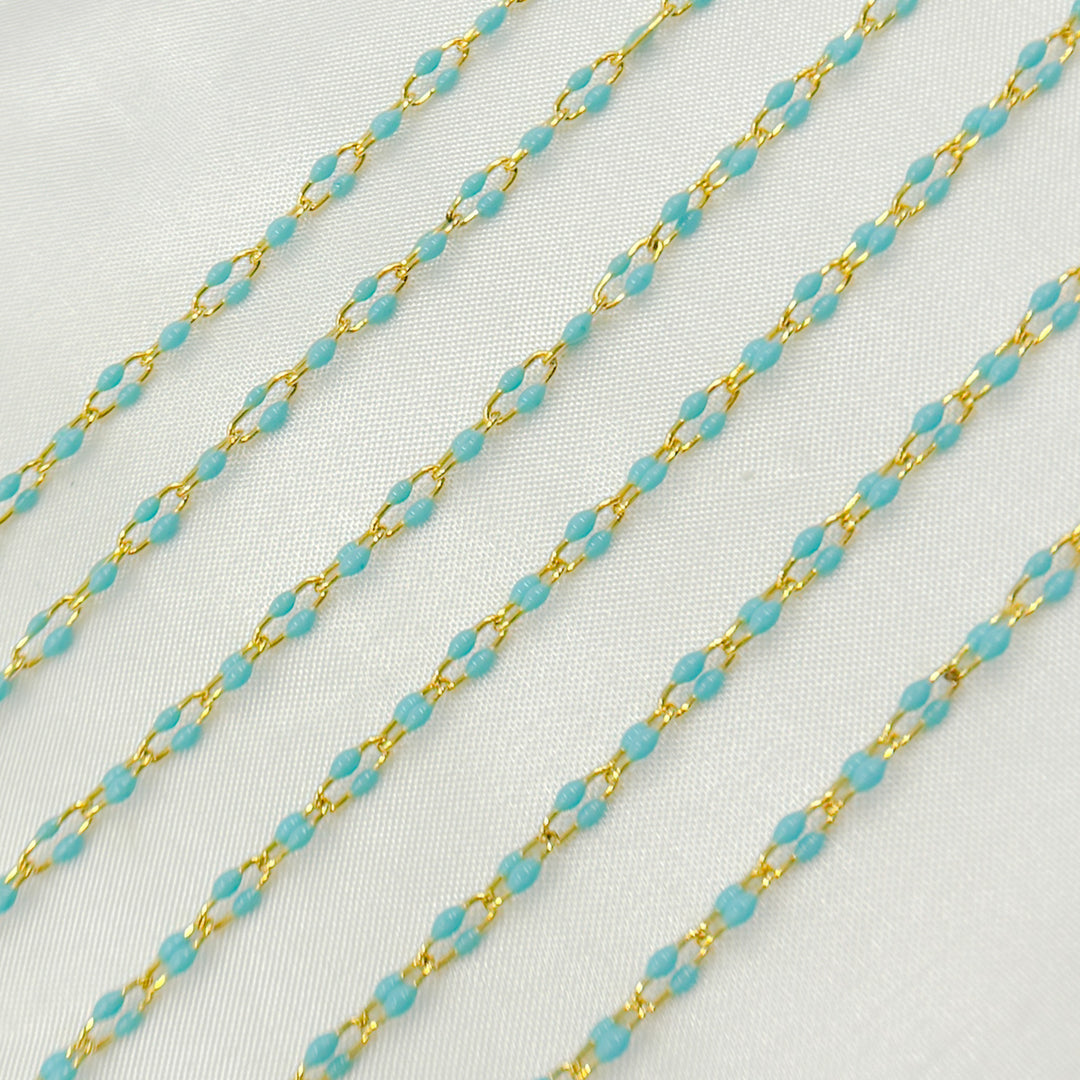 Gold Plated Enamel 925 Sterling Silver Turquoise Enamel Chain. V245TURGP