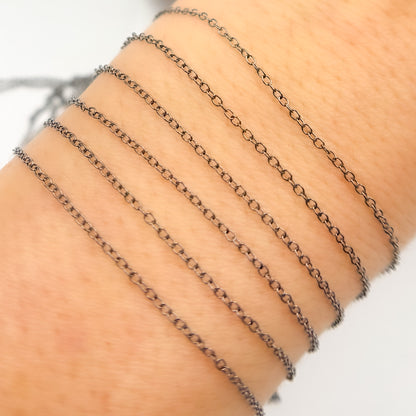Black Rhodium Sterling Silver Smooth Cable Chain