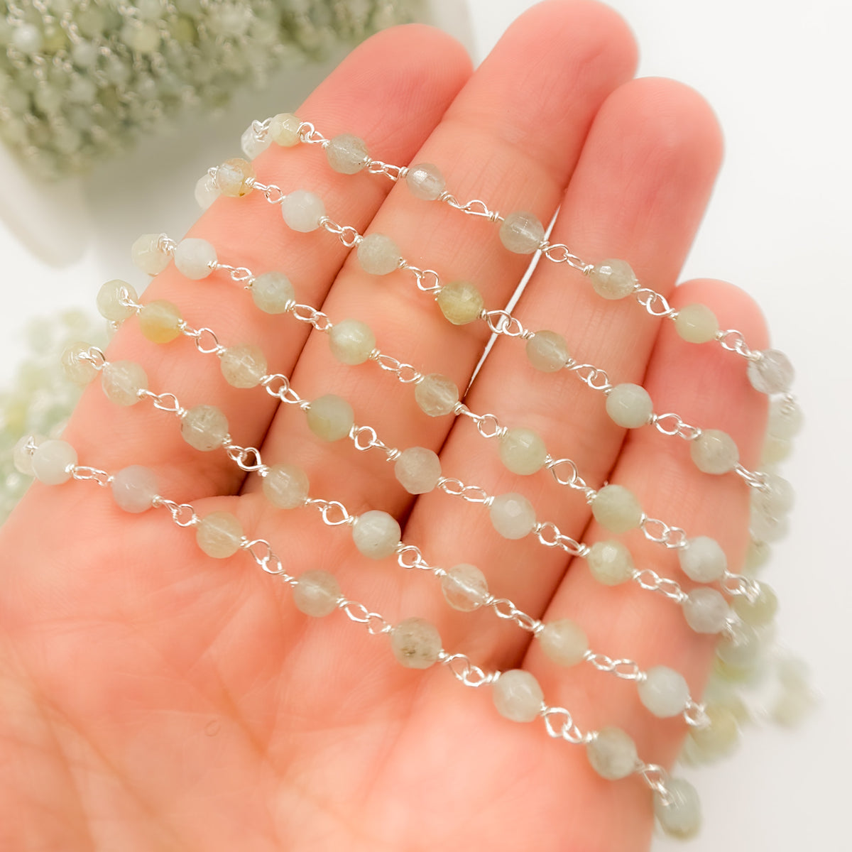 Coated Aquamarine Sterling Silver Wire Chain