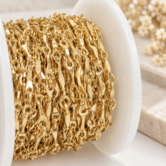 40/36BD-14K. Solid Yellow Gold Dapped Bar Chain