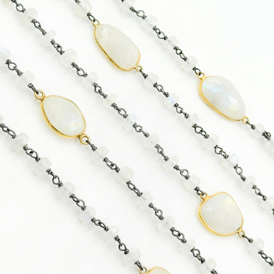 White Moonstone Oxidized Connected Wire Chain. MS33