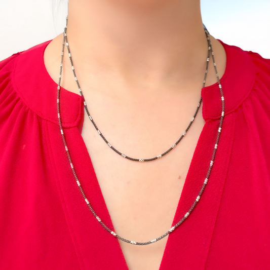Black Rhodium Sterling Silver Popcorn Satellite Necklace