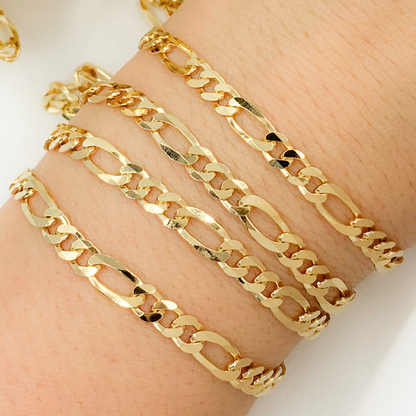 Gold Plated 925 Sterling Silver Ultra Flat Figaro Chain. 