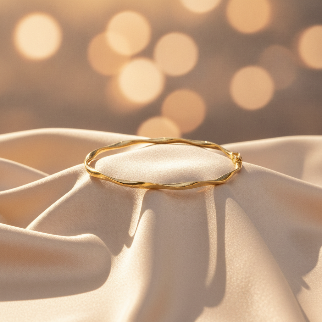 Bangle3. 14K Gold Twisted Hollow Bangle Bracelet