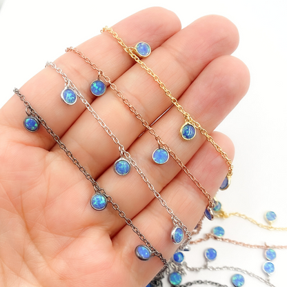Created Blue Opal Round Shape Dangle Chain.
