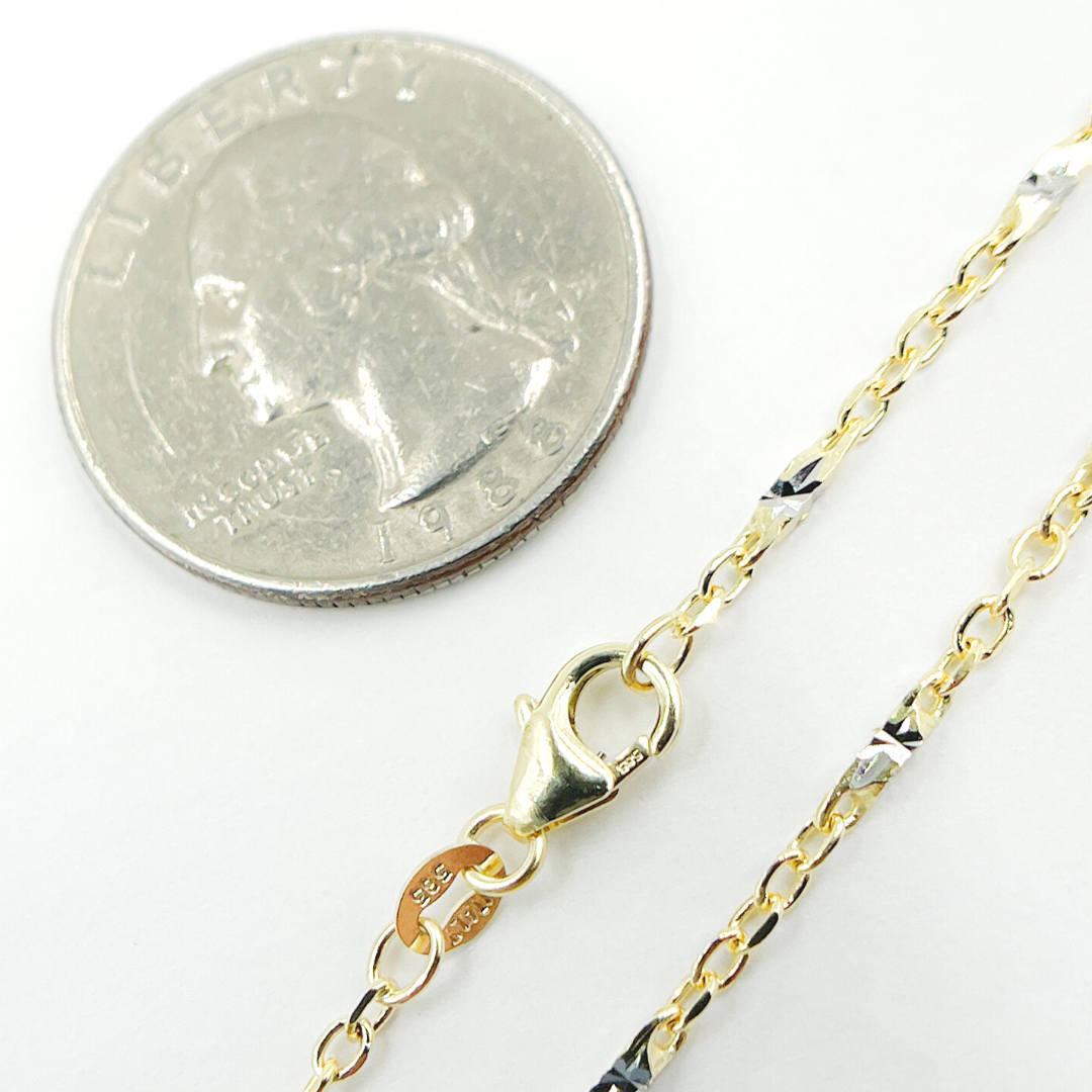 14K Solid Gold Cable with Diamond Cut Bar Chain