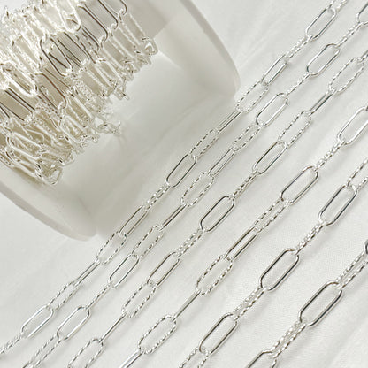 Sterling Silver Smooth & Diamond Cut Paperclip Chain