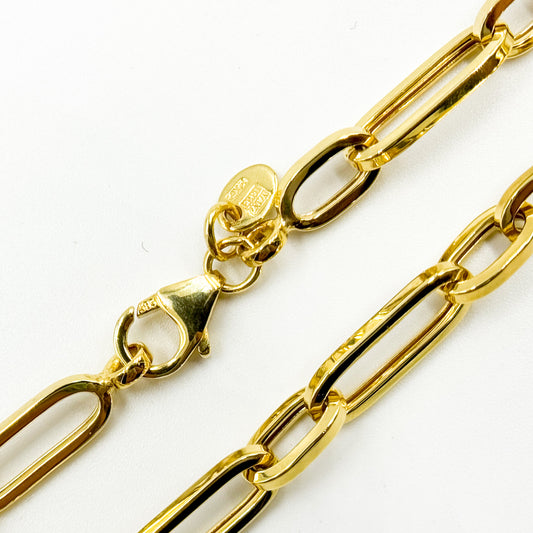 TRE001Bracelet. 4k Solid Yellow Gold Hollow Long and Short Link Bracelet