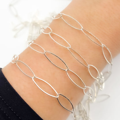 Sterling Silver Flat Marquise Shape Link Chain