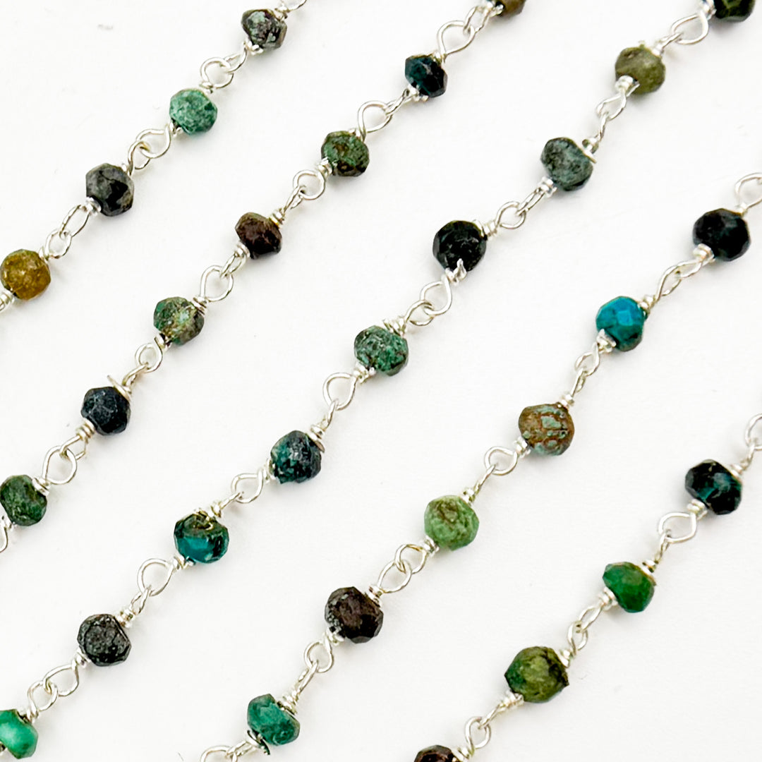 CHR33. Chrysocolla Sterling Silver Wire Chain