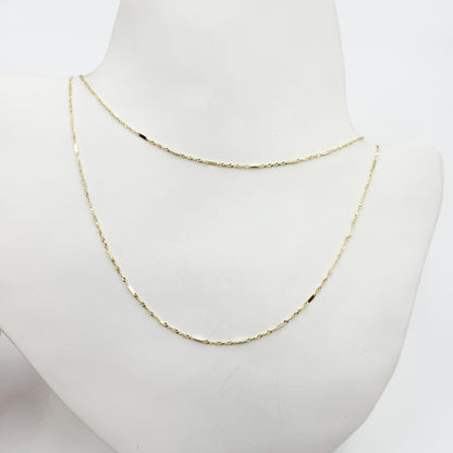 14K Yellow Solid Gold Flat Bar and Singapore Link Necklace