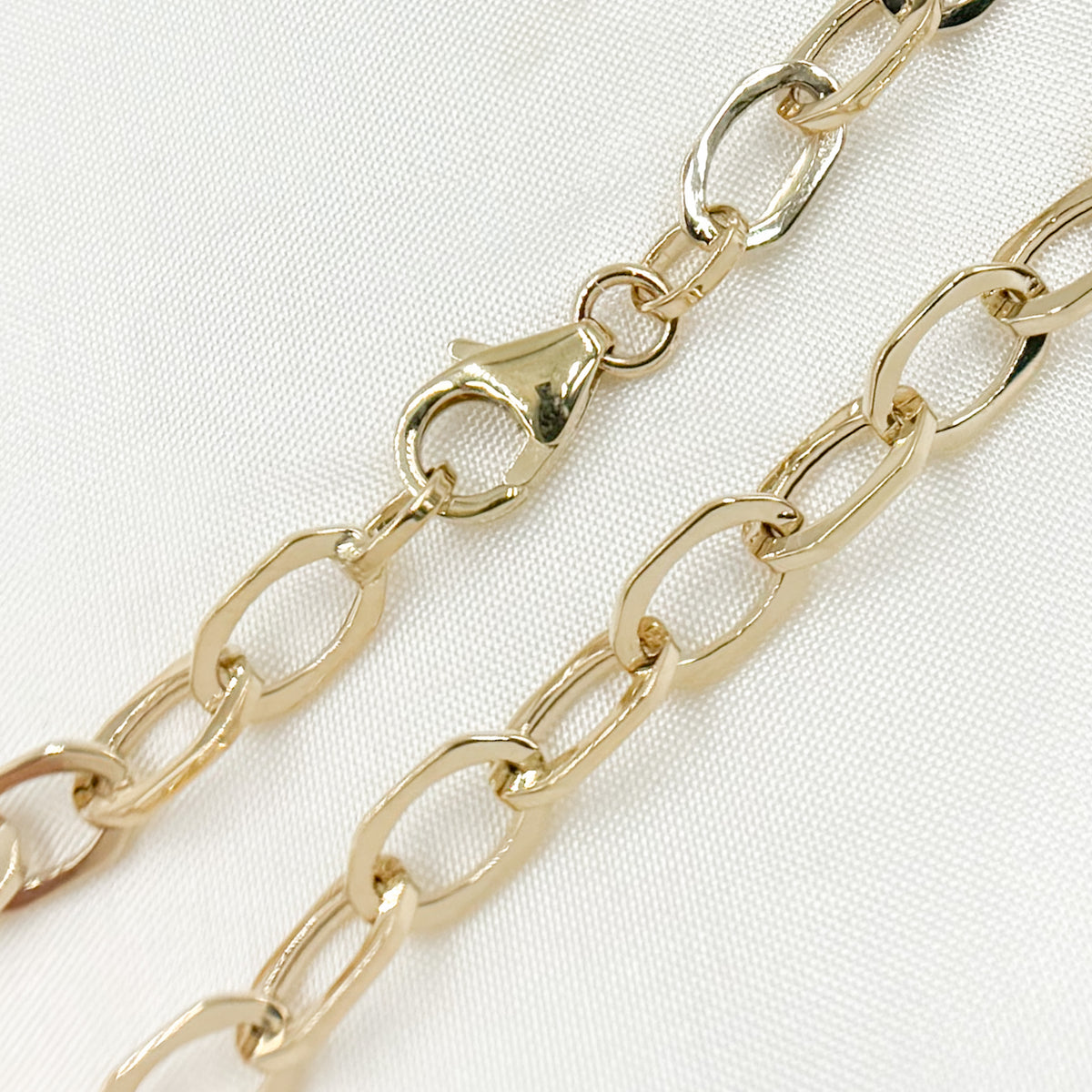 14K Solid Hollow Gold Flat Oval Link Bracelet