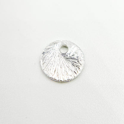 White Sterling Silver Brushed Round Flat Disc Charm with a Single Hole