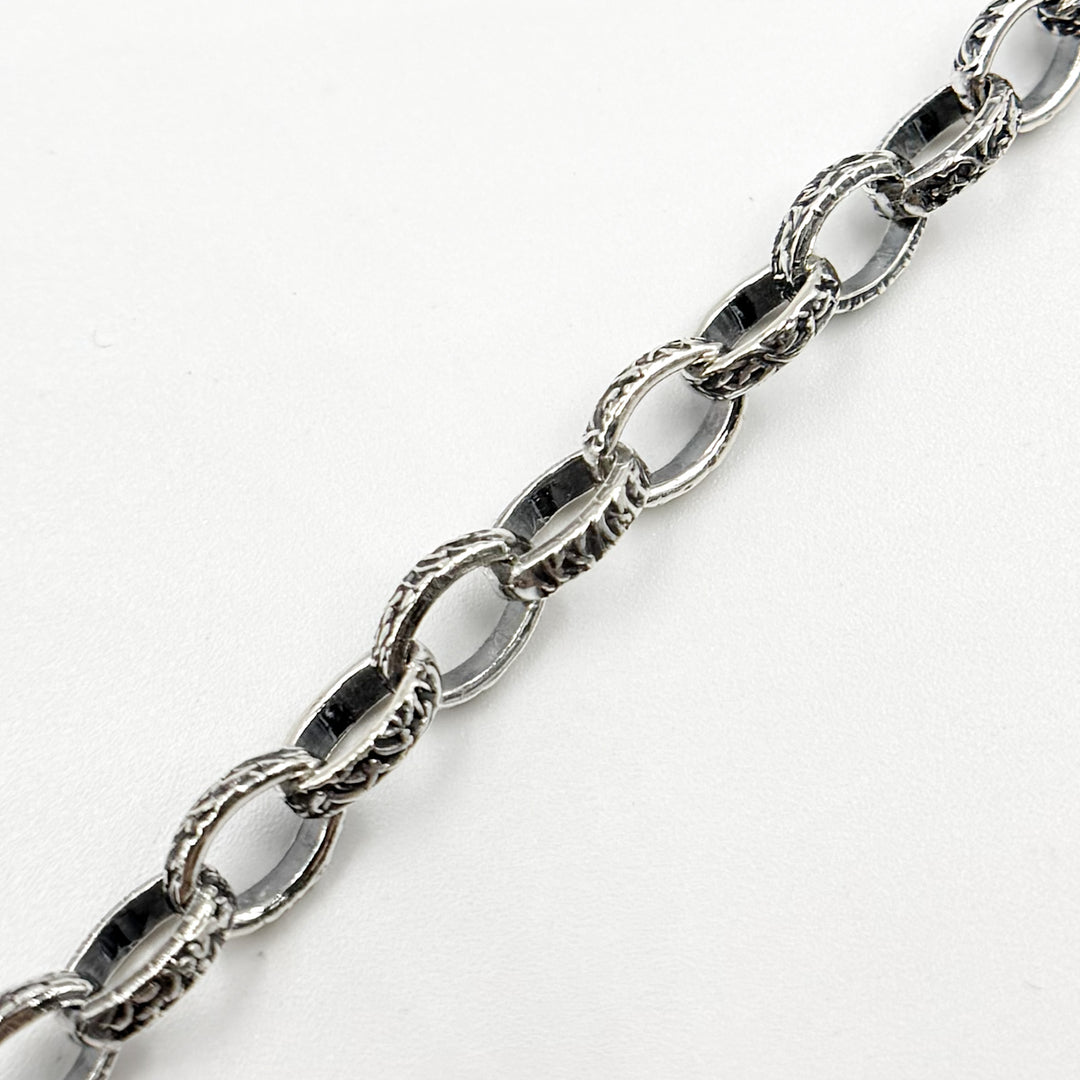 Oxidized Sterling Silver Textured Oval Link Chain