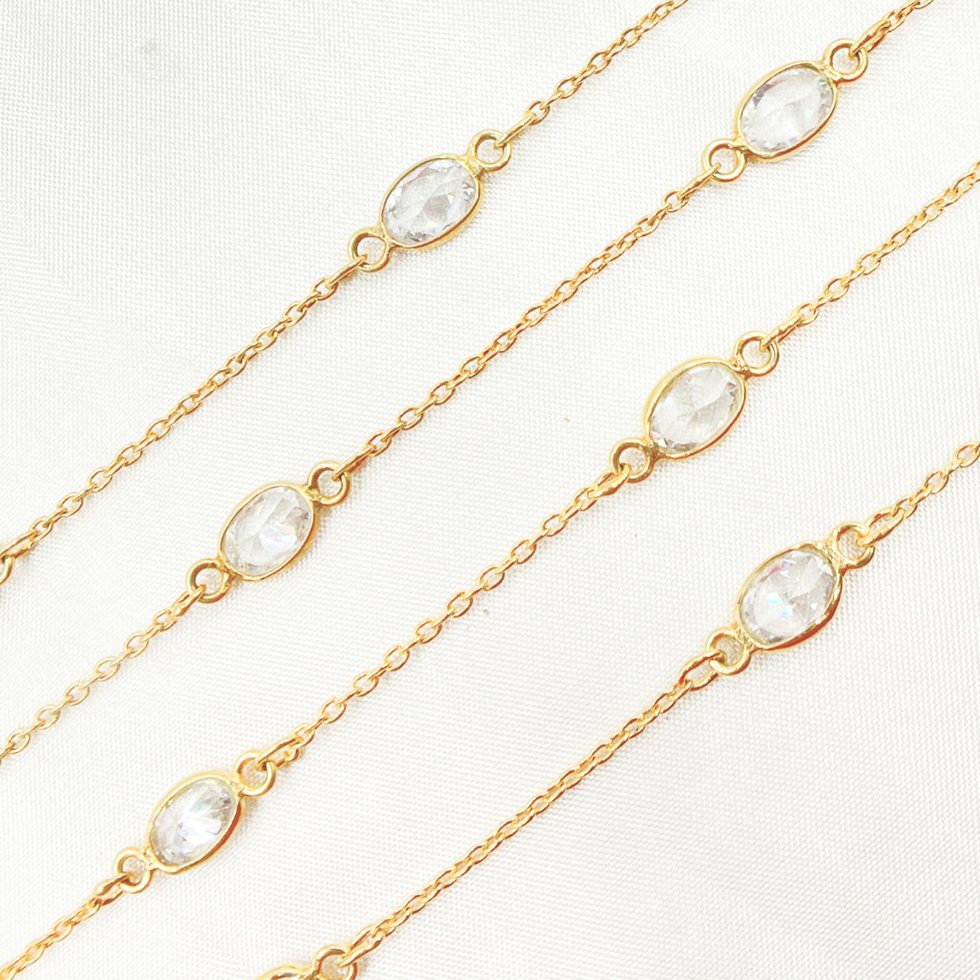 Cubic Zirconia Oval Shape Connector With Chain