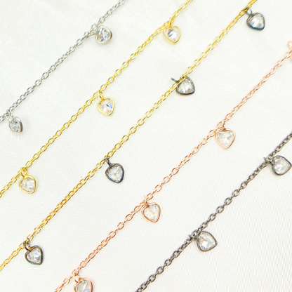 Cubic Zirconia Heart Shape Dangle Chain. CZ3