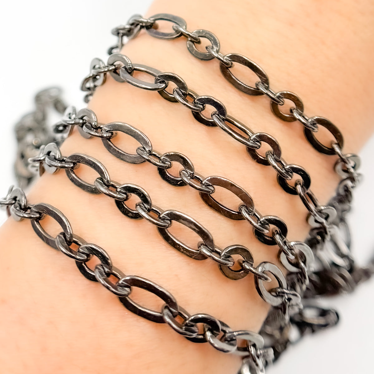 Black Rhodium Sterling Silver Oval and Round Link Chain