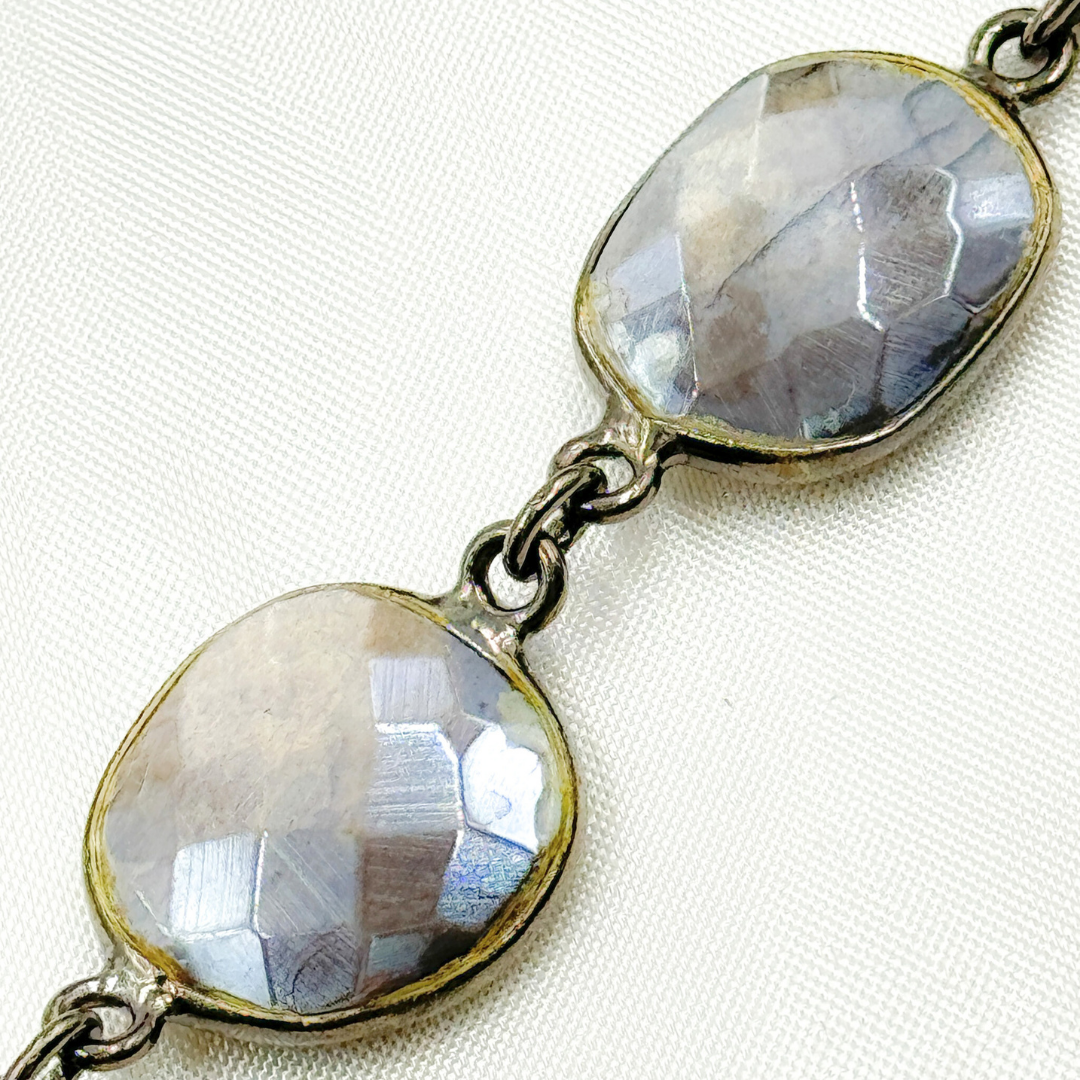 Coated Grey Moonstone Organic Shape Bezel Oxidized Wire Chain.
