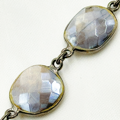 Coated Grey Moonstone Organic Shape Bezel Oxidized Wire Chain.