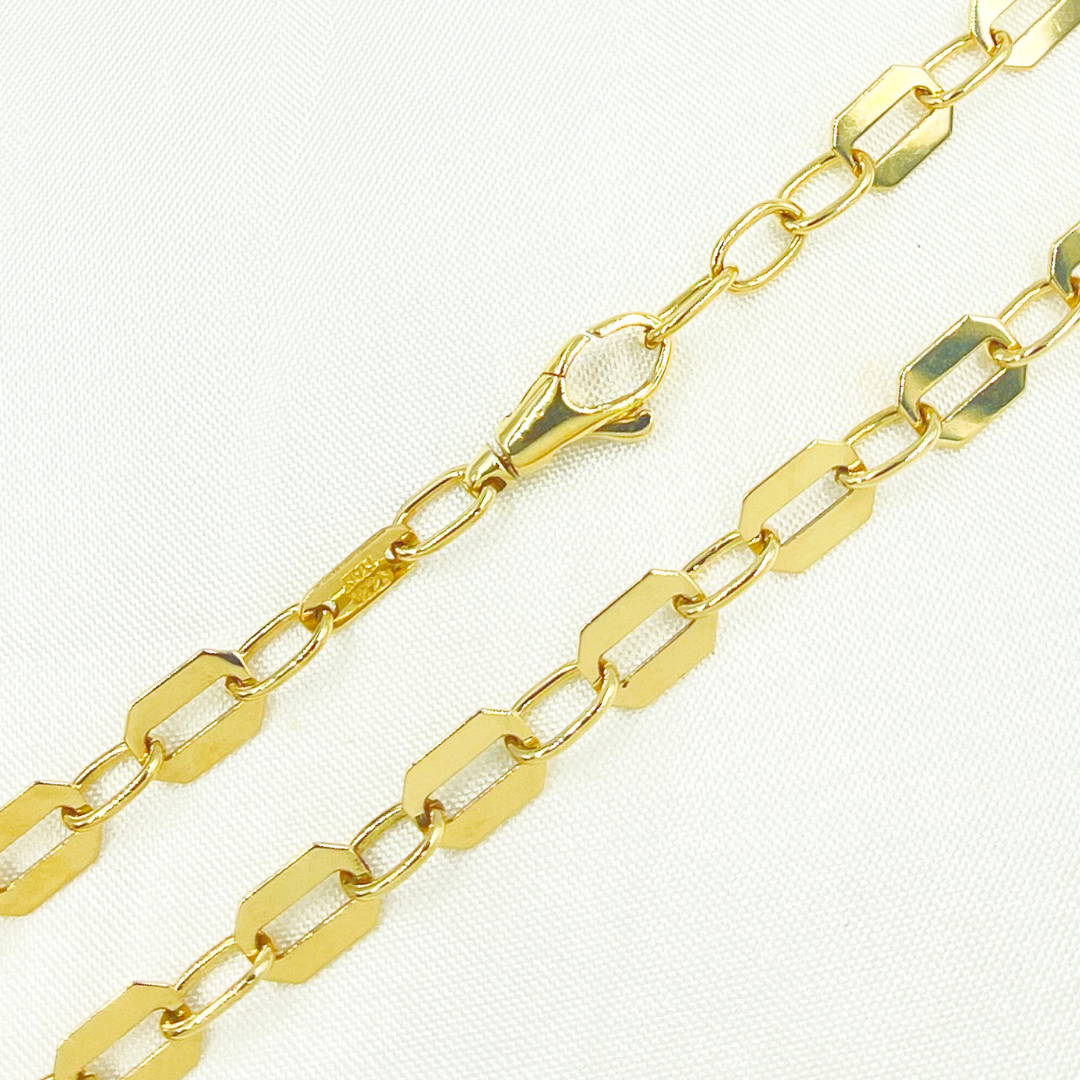 501080G. 14k Solid Yellow Gold Mirror Flat Octagon Link Chain