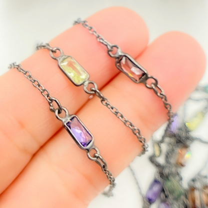 Multi Color Cubic Zirconia Rectangular Shape Connected Chain