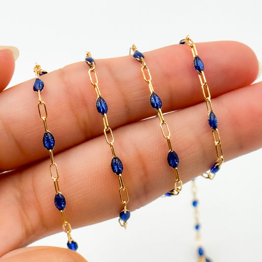 14k Gold Filled Blue Color Enamel Satellite Cable Chain