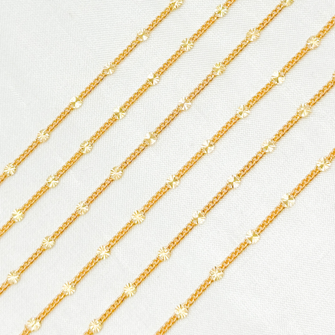 V235GF. 14k Gold Filled Curb and Diamond Cut Marina Link Chain