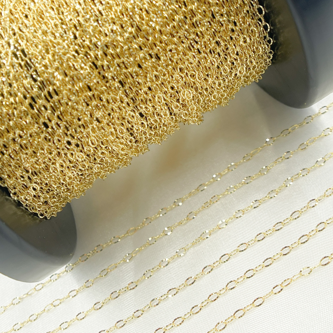 14k Solid Gold Diamond Cut Oval Link Chain