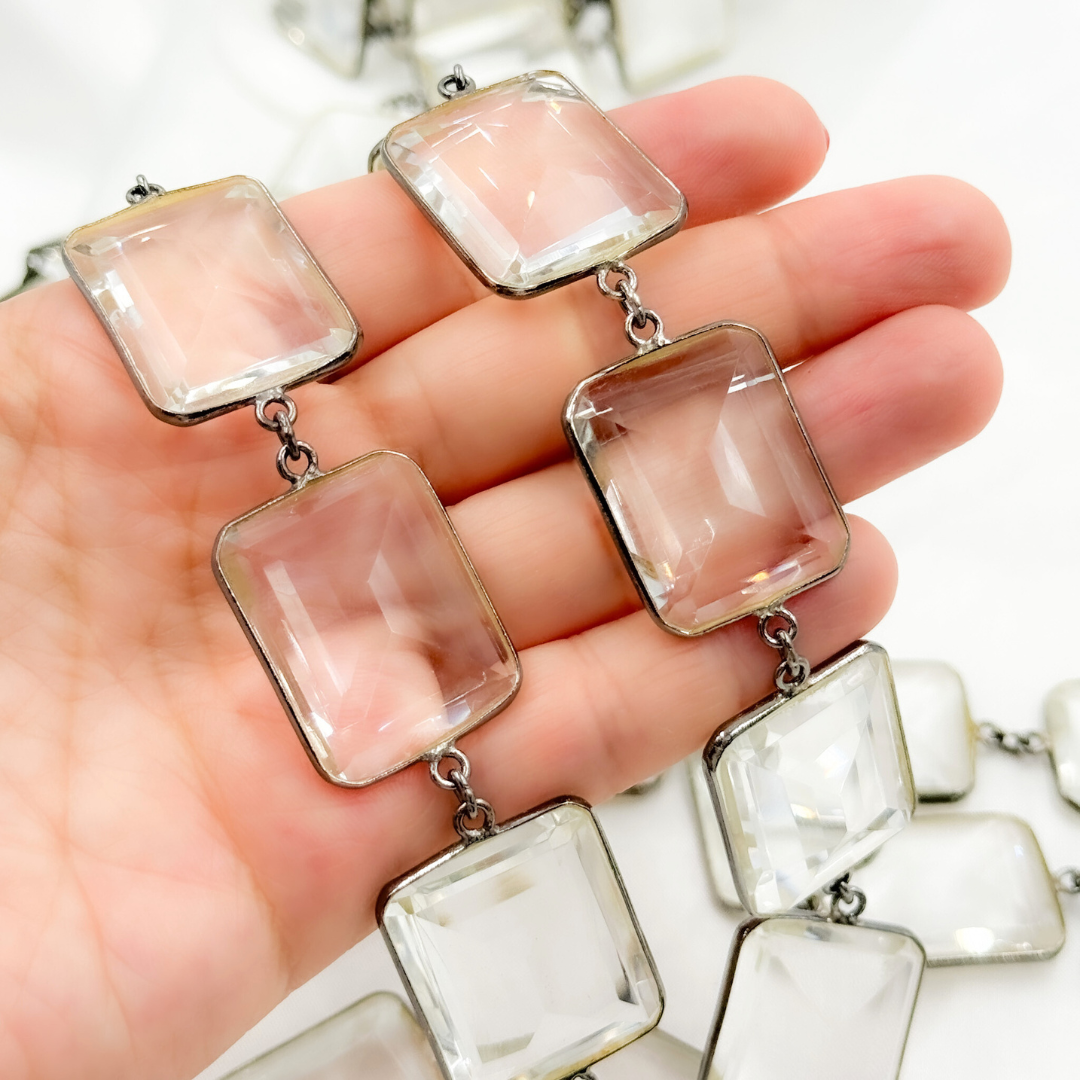 Crystal Large Rectangle Shape Bezel Oxidized Wire Chain. CR5