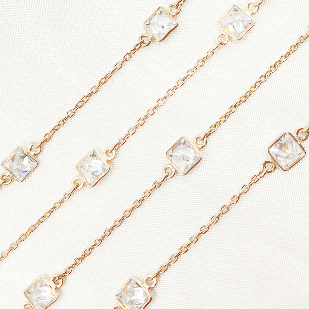 Cubic Zirconia Square Shape Connected Chain