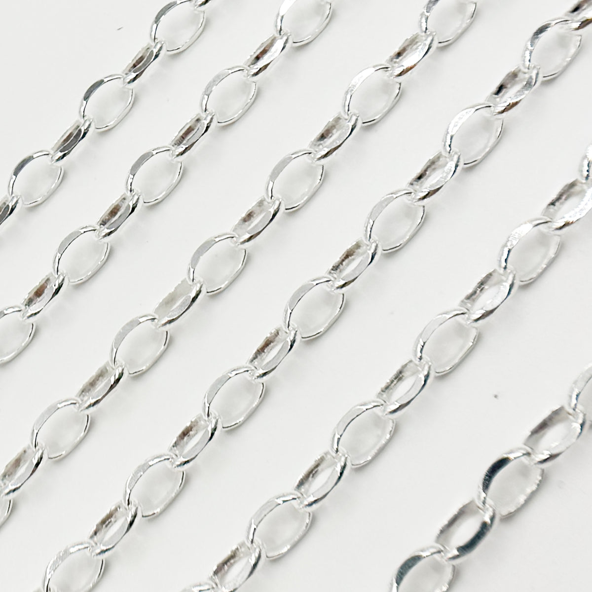 Sterling Silver Cable Oval Diamond Cut Link Chain