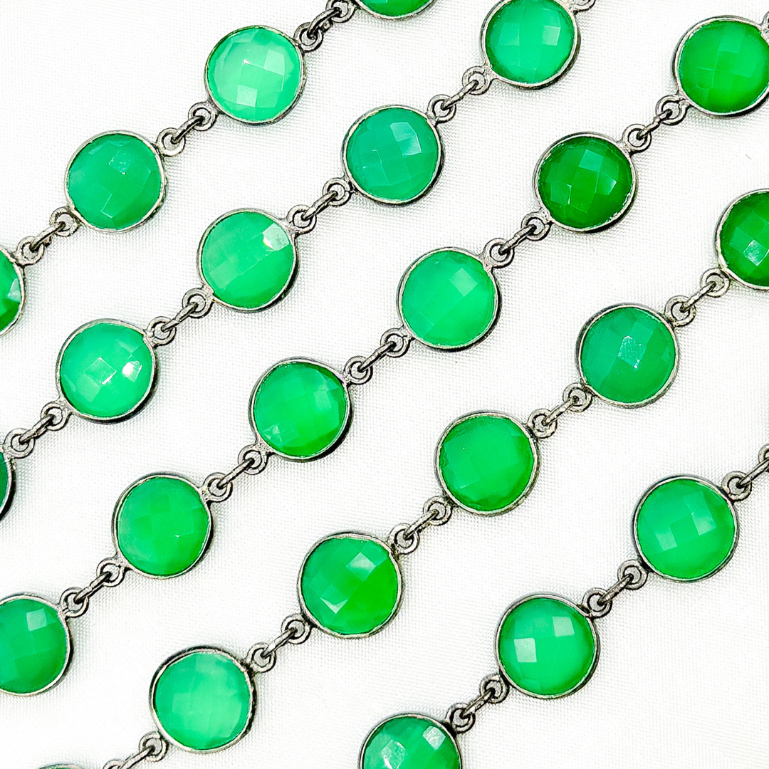 Green Onyx Round Shape Bezel Oxidized Wire Chain. ON3